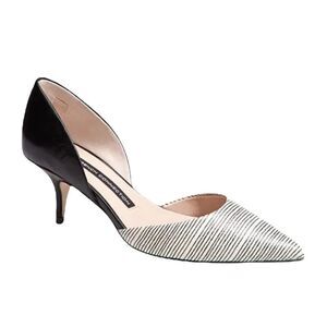 𝅺FRENCH CONNECTION Effie Pointy Toe Kitten Heel Pumps Black White Leather 35.5